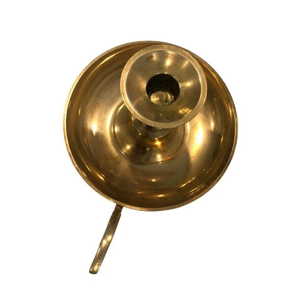 Vintage Brass Candlestick Candle Holder Drip Tray Finger Hole Large 5" Heavy - Picture 6 of 8